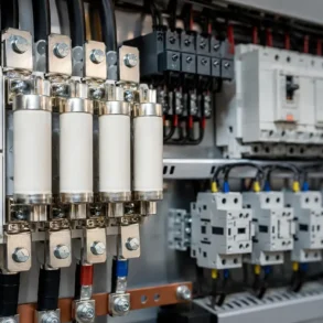 High Rupturing Capacity fuse installed in an electrical control panel for circuit protection