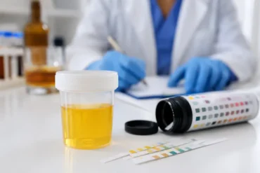 Urine alcohol test sample showing how long alcohol stays in urine for standard alcohol testing