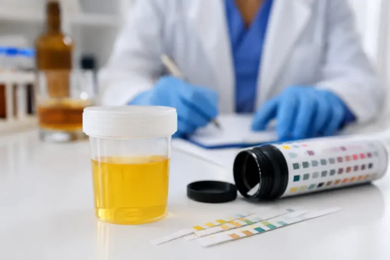 Urine alcohol test sample showing how long alcohol stays in urine for standard alcohol testing