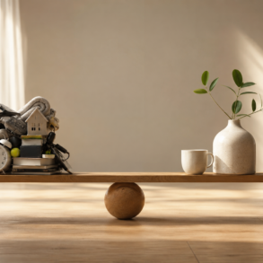 Less With Less simple living concept with a calm home, fewer possessions, and a peaceful lifestyle