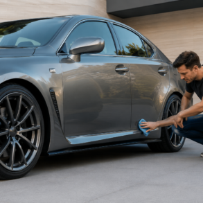 Lexus ISF 2007 OEM Side Fenders and Skirts Package Kit installed on a clean factory-style performance sedan exterior