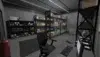 A tidy, well-lit storage room featuring shelves filled with organized boxes and folders. A desk with a computer, keyboard, and chair sits in the foreground.