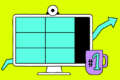 Illustration of a computer monitor with a blue grid, an upward arrow, and a purple #1 trophy mug on a bright yellow background.
