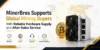 MinerBros ad showcasing mining hardware next to a Bitcoin symbol on a world map background. Highlights reliable service and global trust in bold text.