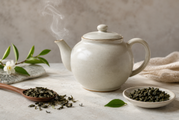 One Teapot on a cozy kitchen table with tea cups and warm natural light