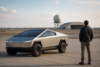 Pentagon Big Tech Tesla Cybertruck defense technology concept with futuristic electric vehicle and military innovation theme