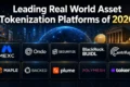 Leading Real World Asset Tokenization Platforms of 2026' featuring logos of platforms like MEXC, Ondo, Securitize, and others against a futuristic cityscape backdrop.