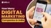Two hands hold a smartphone displaying a digital marketing concept. Bold text reads "How Many Digital Marketing Companies in India". The tone is informative.