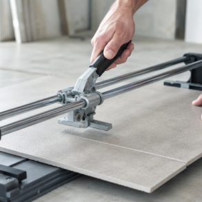 Sigma Tile Cutter used for clean porcelain tile cuts during a home renovation project