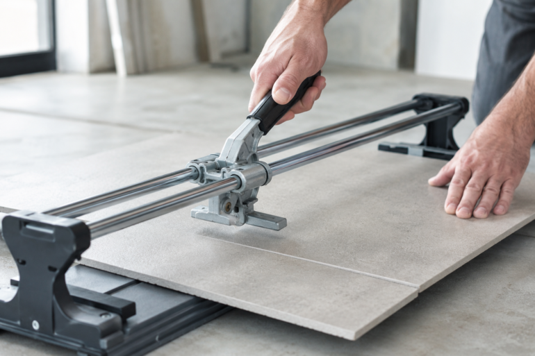 Sigma Tile Cutter used for clean porcelain tile cuts during a home renovation project