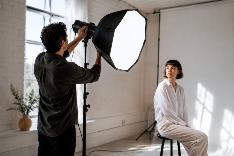 Studio Lighter setup for better photos and videos in a small creative studio