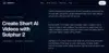 Sulphur 2 website page showcasing AI video creation features. Main heading: 'Create Short AI Videos with Sulphur 2.' Descriptive text explains video generation from text or images, emphasizing simplicity and diverse visual styles. Dark theme with navigation links at the top.