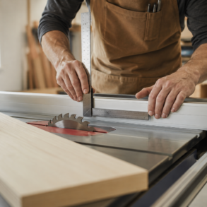 Table Saw setup in a clean woodworking workshop for accurate wood cutting