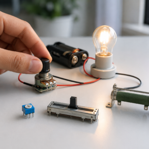 Variable Resistor used in an electronic circuit with tools and components