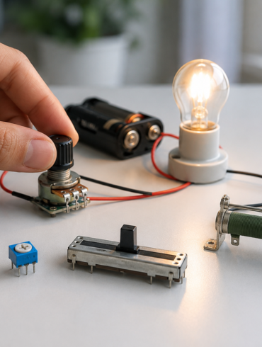 Variable Resistor used in an electronic circuit with tools and components