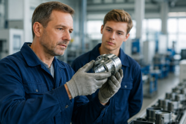 What Is Manufacturing Experience shown through workers checking products on a modern production line