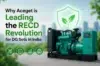 Aceget's leadership in the RECD revolution for DG sets in India. Image includes a green generator and eco-friendly icons. Vibrant, modern tone.
