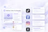 Interface of a YouTube video summarizer with language options and output summaries linked to TikTok, Facebook, Instagram, and X platforms.