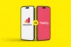 Two smartphones on a bright yellow background comparing easySim and Holafly travel eSIM services, with a small “vs” badge between the phones.