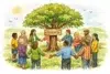 A diverse group of people holding hands in a circle around a tree with a "Recovery" sign in a peaceful outdoor setting.