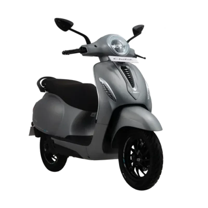Sleek, metallic gray scooter against a black backdrop with "C3O2" text above. Modern design with a circular headlight and smooth curves.
