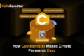 Graphic illustrating CoinRemitter's crypto payment services with features like easy onboarding, fast settlements, and low fees.