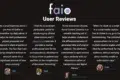 User reviews for Faio AI, detailing its benefits for small business, clinical observations, economics teaching, and creative brainstorming.
