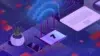 Isometric illustration of a WiFi router, laptop, smartphone, and potted plant on a futuristic blue grid.
