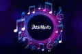 Colorful music notes encircle the text "InsMelo" on a dark purple background. The vibrant design conveys a lively and dynamic musical theme.