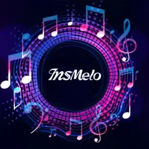 Colorful music notes encircle the text "InsMelo" on a dark purple background. The vibrant design conveys a lively and dynamic musical theme.