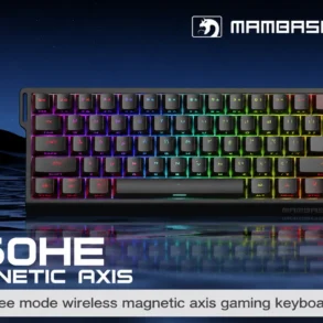 Mambasnake X60HE three mode wireless magnetic axis gaming keyboard with RGB lighting.