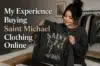 Person holding a Saint Michael sweatshirt, with text "My Experience Buying Saint Michael Clothing Online" beside them.