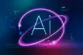 The letters "AI" are centered within a glowing neon ring against a dark blue and pink digital background.