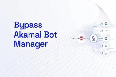 Graphic with text "Bypass Akamai Bot Manager" and cybersecurity icons including a lock.