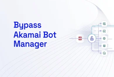 Graphic with text "Bypass Akamai Bot Manager" and cybersecurity icons including a lock.
