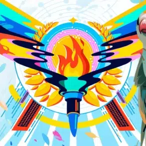 Stylized white parrot with colorful abstract background and a flaming torch.