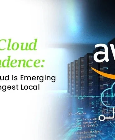 India's Cloud Independence article cover. Title on left with "Neon Cloud" and "AWS" logos over a server room background, signaling competition.
