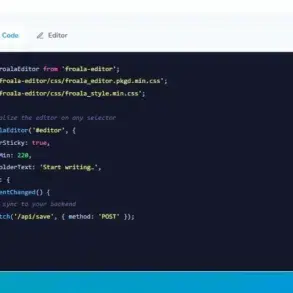 JavaScript code initializing Froala Editor with placeholder text and a content changed event.