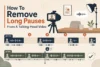 Infographic titled “How To Remove Long Pauses From A Talking-Head Video,” showing before-and-after audio waveforms with pauses cut out.