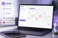 Laptop displaying the Lynote AI platform dashboard, with AI Humanizer, AI Detector, AI Image Detector, and YouTube Transcript tools listed beside it.