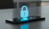 A smartphone displays a glowing blue padlock symbol, representing mobile data security and digital privacy.