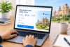 Hands type on a laptop displaying “Personal Loan Apply Online,” with loan fields, an “Apply Now” button, and a Mysore landmark.