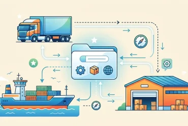 Icons of a truck, warehouse, and cargo ship representing logistics business categories